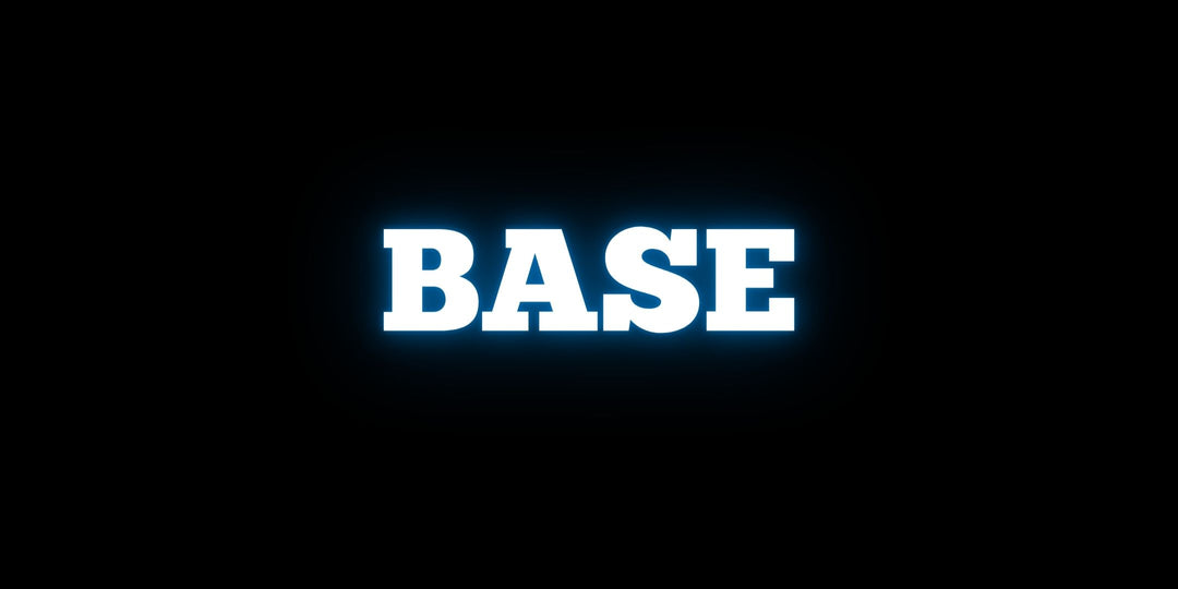Text "BASE" white text color with a blue background