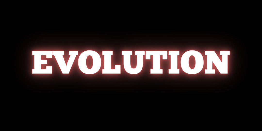 Text "Evolution" white text color with a pink background