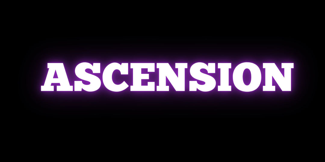 Text "Ascension" white text color with a purple background