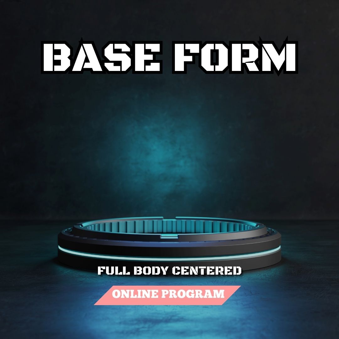 Text: Base Form: Full Body Centered, Online Program. Background: Portal at the bottom